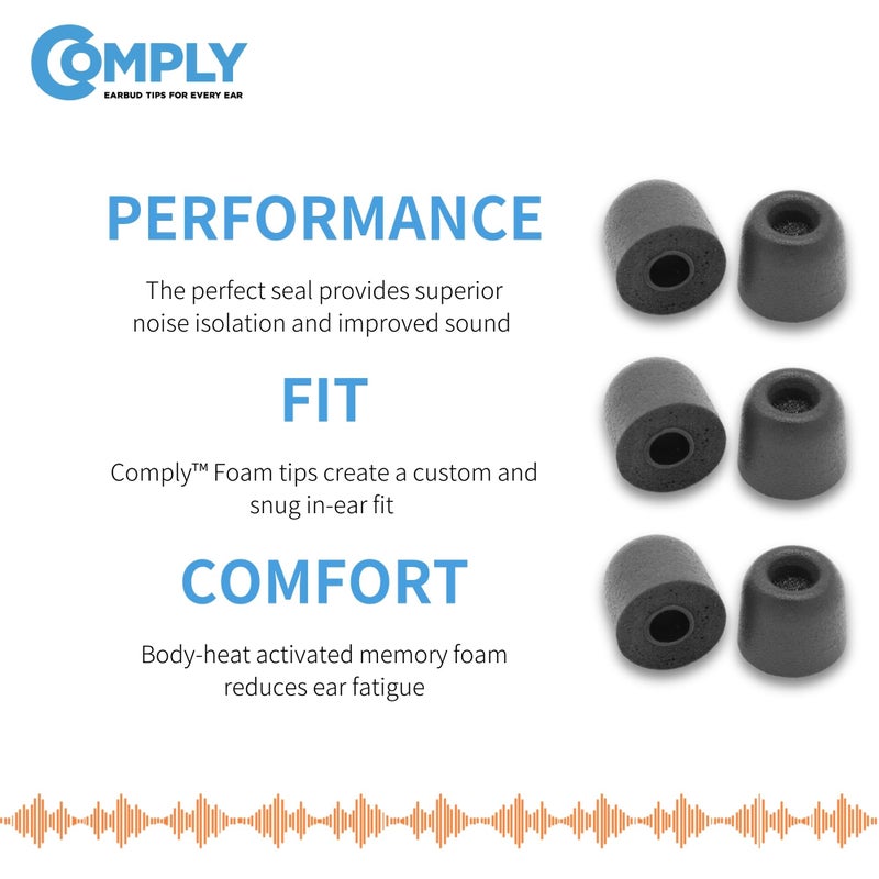 Comply 167 Core Series | Memory Foam Replacement IEM Ear Tips for Sennheiser Wired Devices & More | Superior Noise Isolation, Ultimate Comfort, Secure Fit | TechDefender, Black, Large (3 Pairs) - Image 3